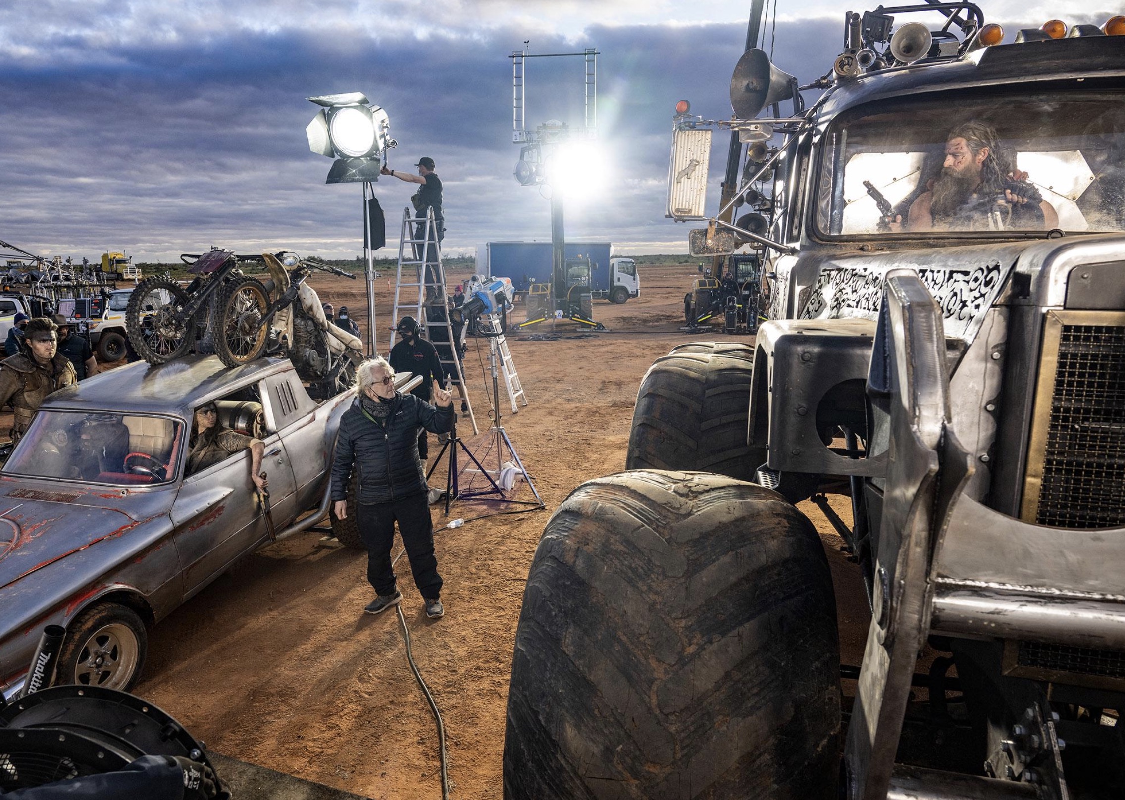Tom Burke, Anya Taylor-Joy, director George Miller and Chris Hemsworth. Furiosa: A Mad Max Saga, 2024 